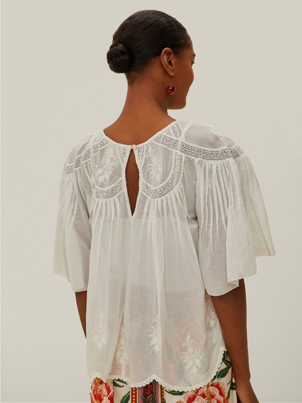Farm Rio Off-White Embroidered Short Sleeve Blouse - Picture 5 of 7